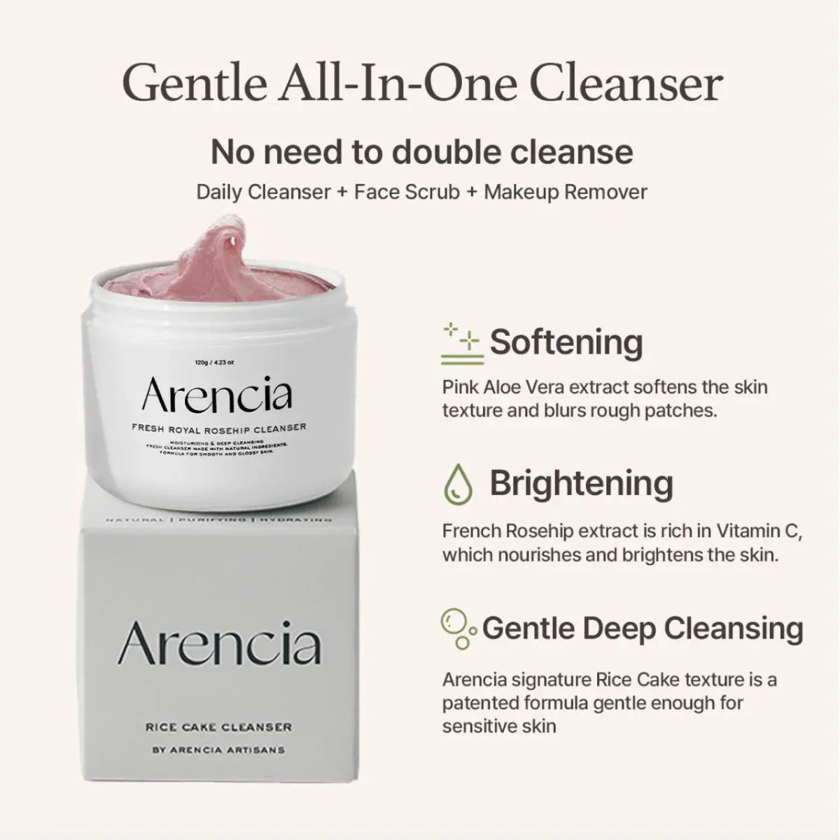 Fresh Rosehip Rice Mochi Cleanser 120g Arencia