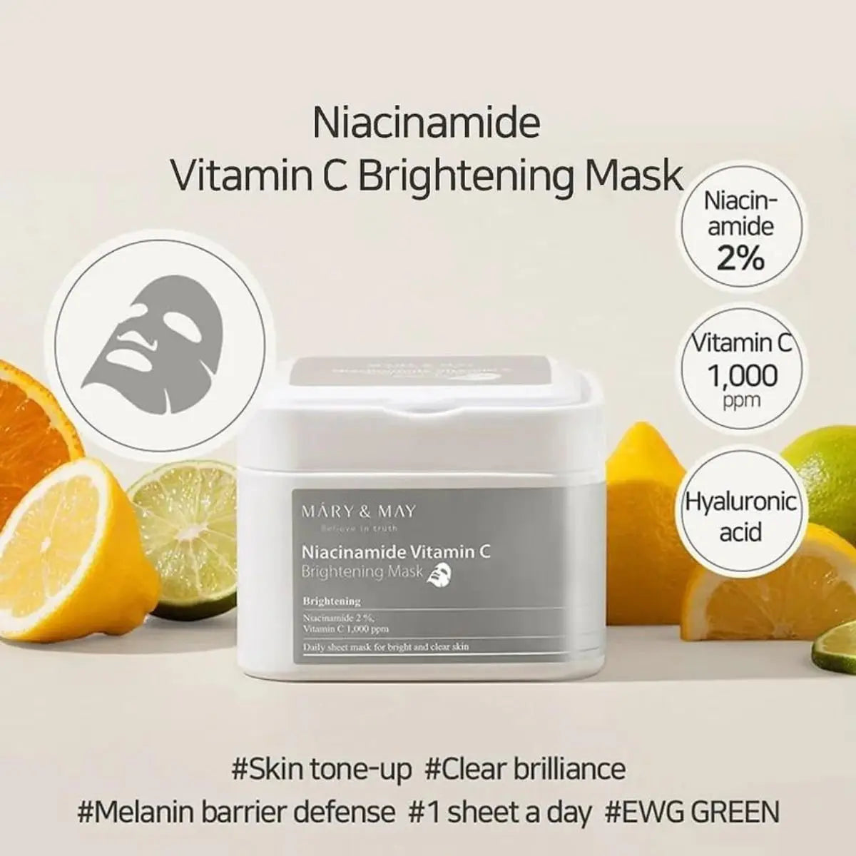 Niacinamide Vitamin C Brightening Mask 30pcs Mary&amp;May