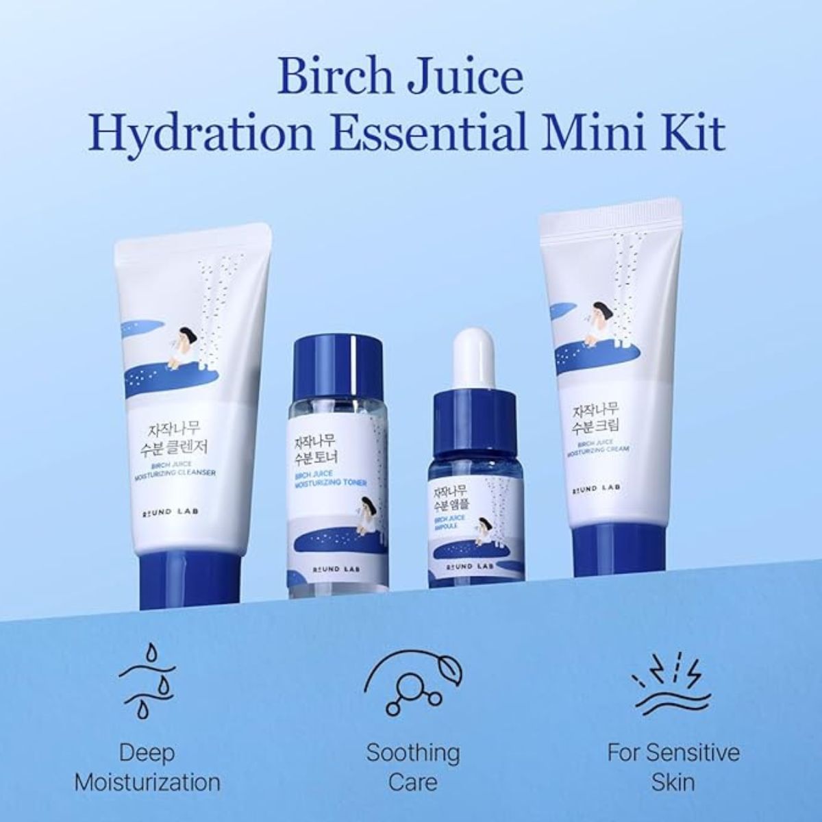 Birch Juice Trial Kit (Cleanser 30mL + Toner 20mL + Ampoule 10mL + Cream 20mL) Round Lab