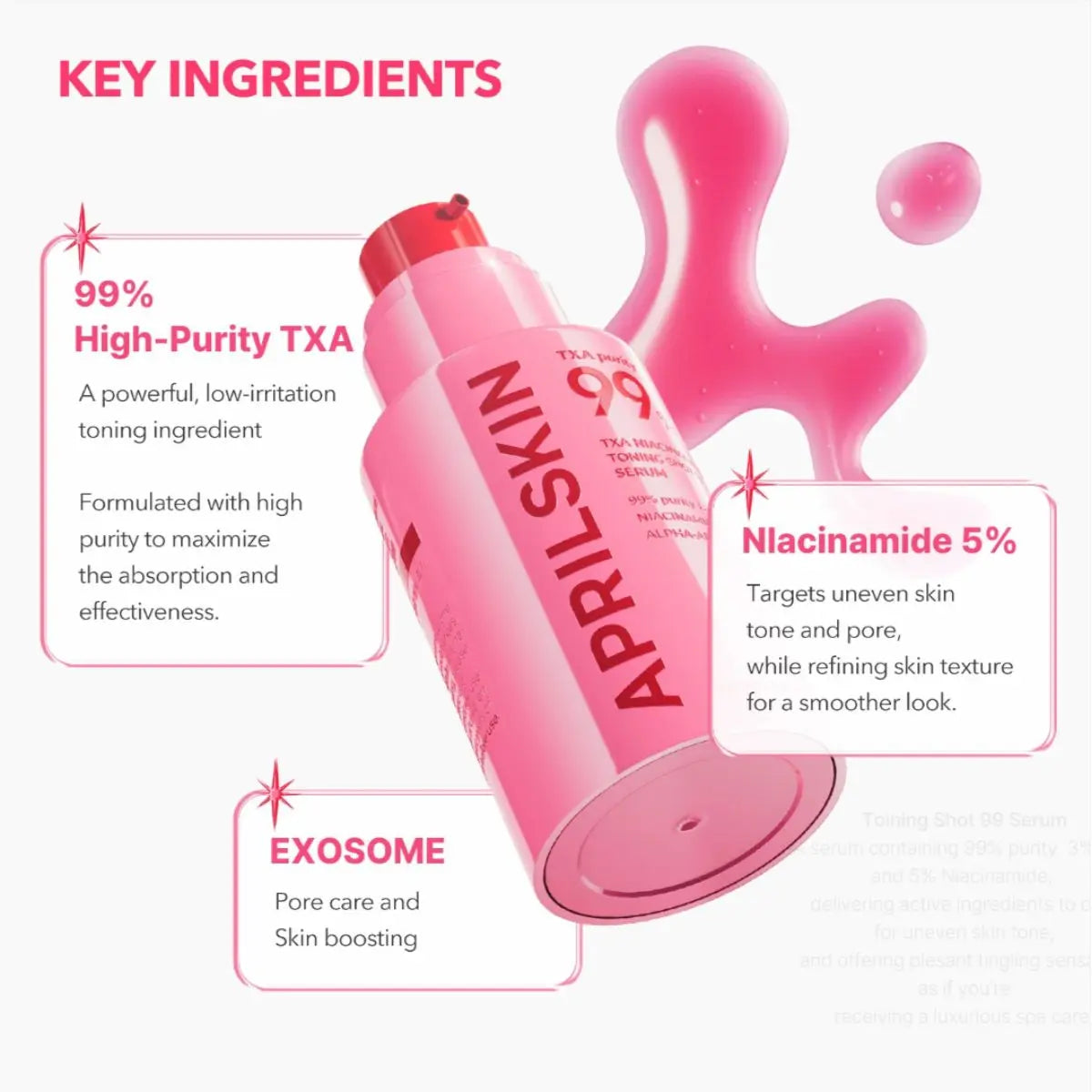 Ingrédients clés du TXA Niacinamide Toning Shot 99 Serum 30mL