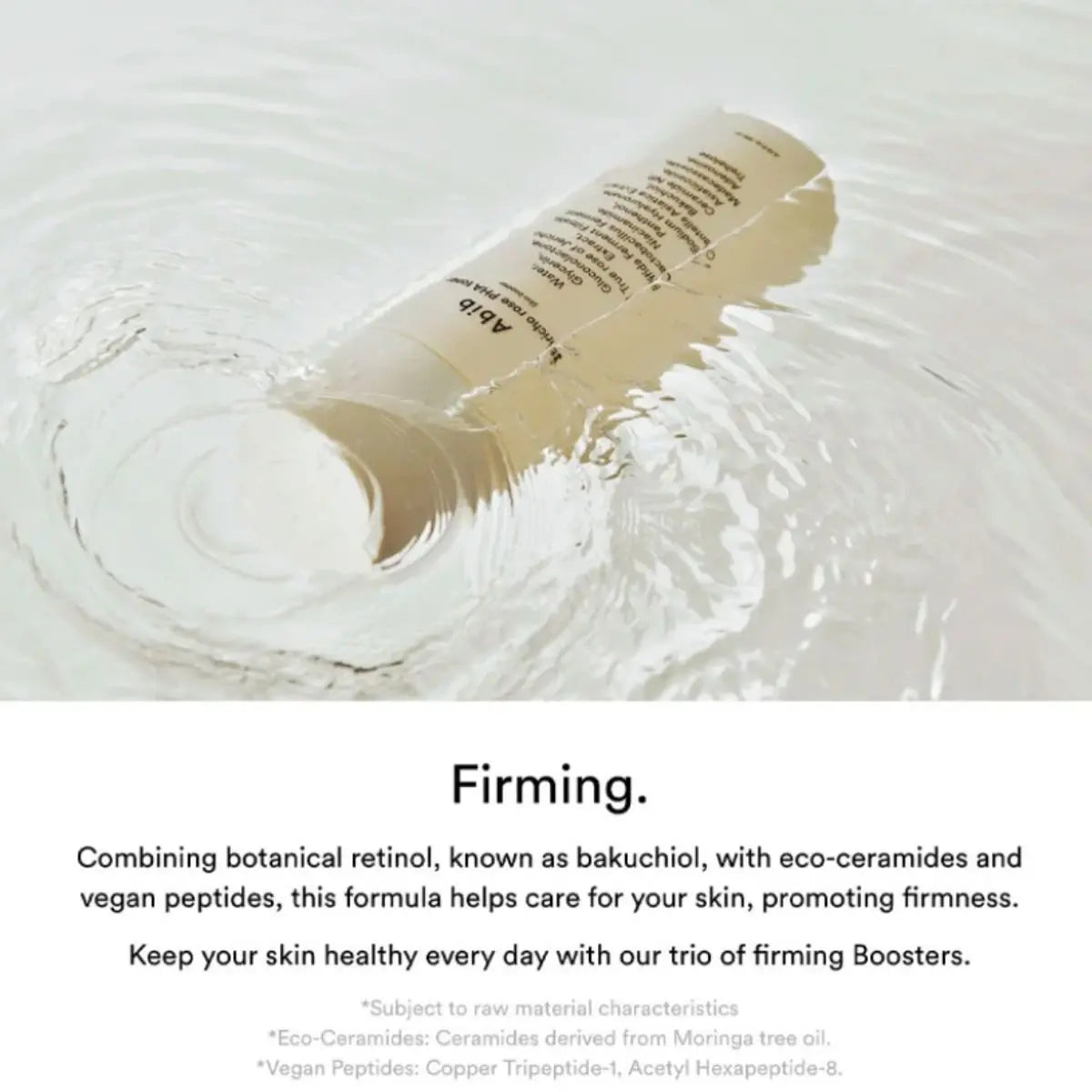 Flacon du Jericho Rose PHA Toner flottant dans l’eau, avec un effet fermeté.